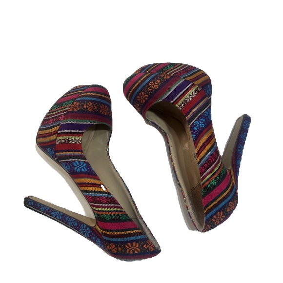 BRECKELLES WOMEN STILLETTO HIGH HEEL PLATFORM PUMPS FLORAL PRINTS SIZE 6.5 - Picture 2 of 8